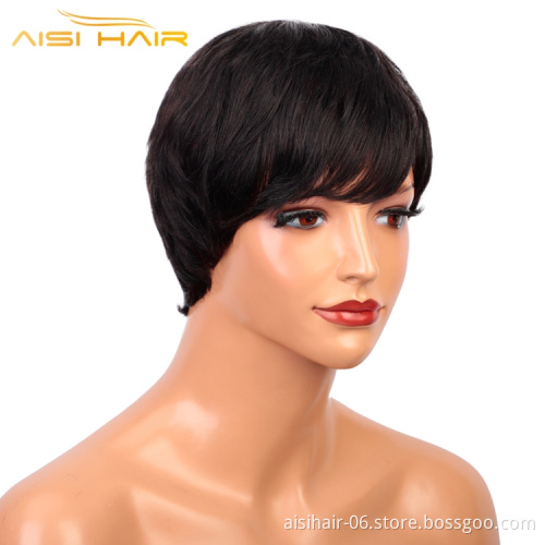 Aisi Hair Hot Selling Wholesale Color Black Short Pixie Cut 100% Brazilian For Black Women Extensions Human Hair